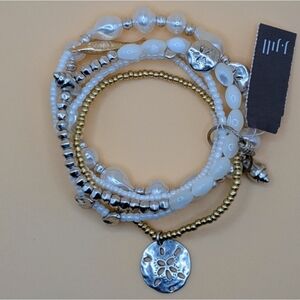 NWT J. Jill Bracelet Set/5 Sea Life Gold & Silver Beaded Shells Starfish Pearls